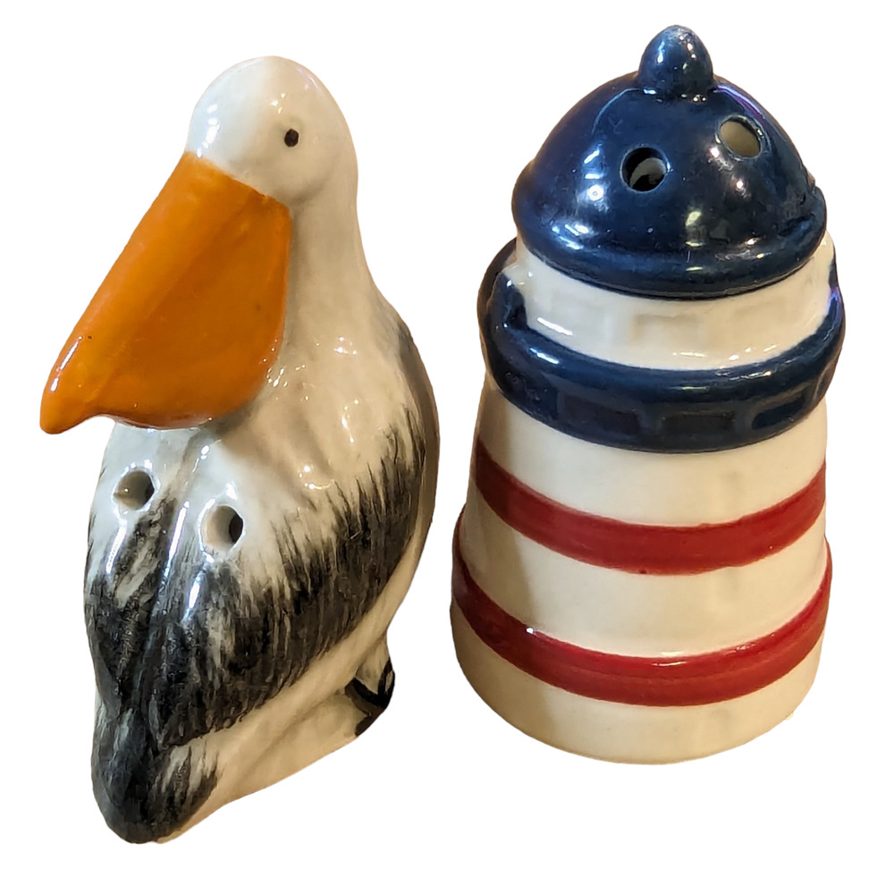 Pelican and Lighthouse Mini Salt and Pepper Shakers - Gift Wrapped!